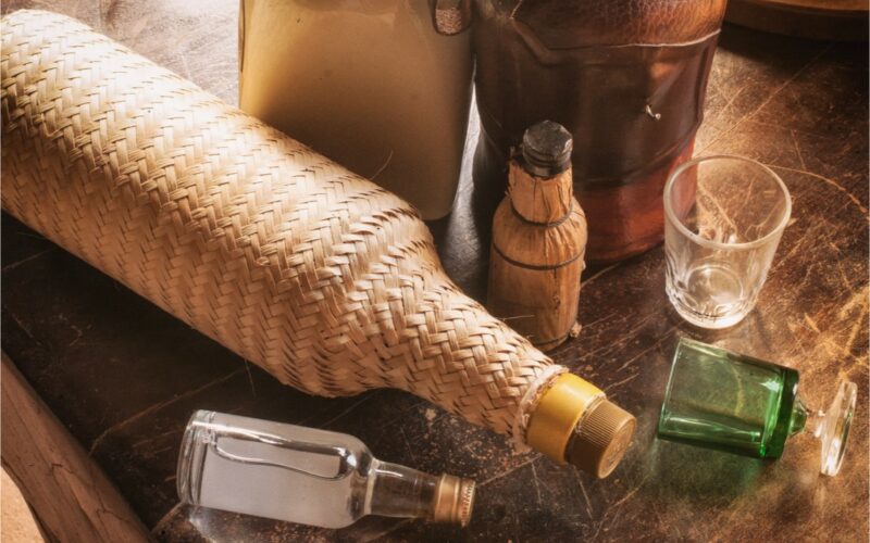 Cachaca - tradičná fľaša brazílskeho národného nápoja na stole