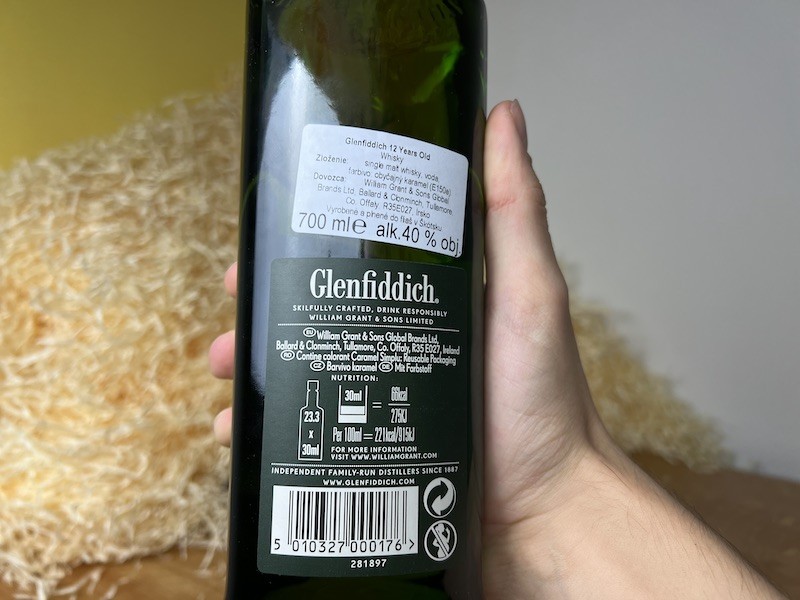 whisky Glenfiddich 12 - zadná strana fľaše