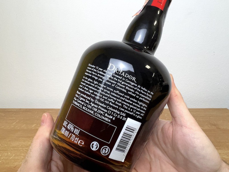 rum Dictador 12 years - zadná strana fľaše