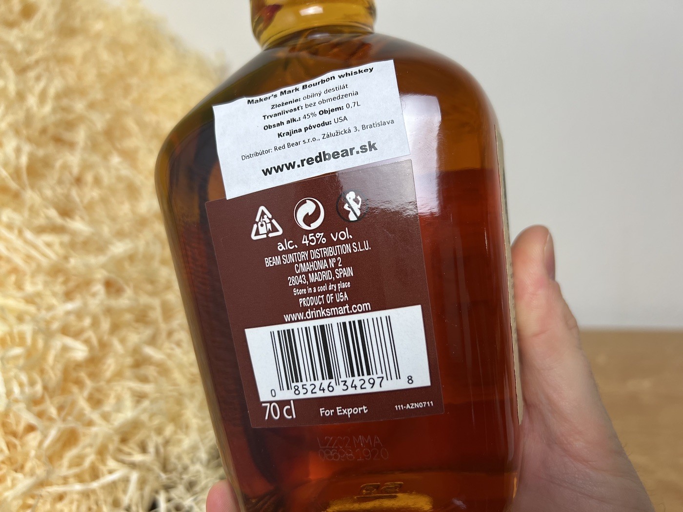 Maker's Mark Bourbon - detail na zadnú etiketu fľaše