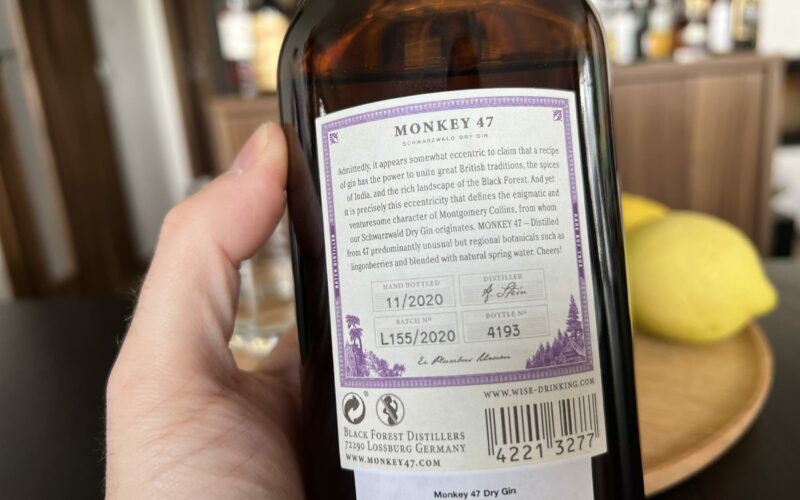 Monkey 47 gin detail zadnej etikety