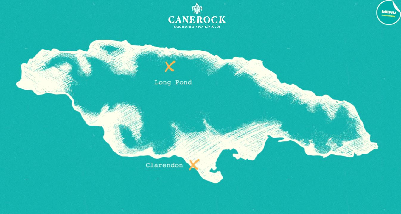 Long Pond a Clarendon na štylizovanej mape Jamajky