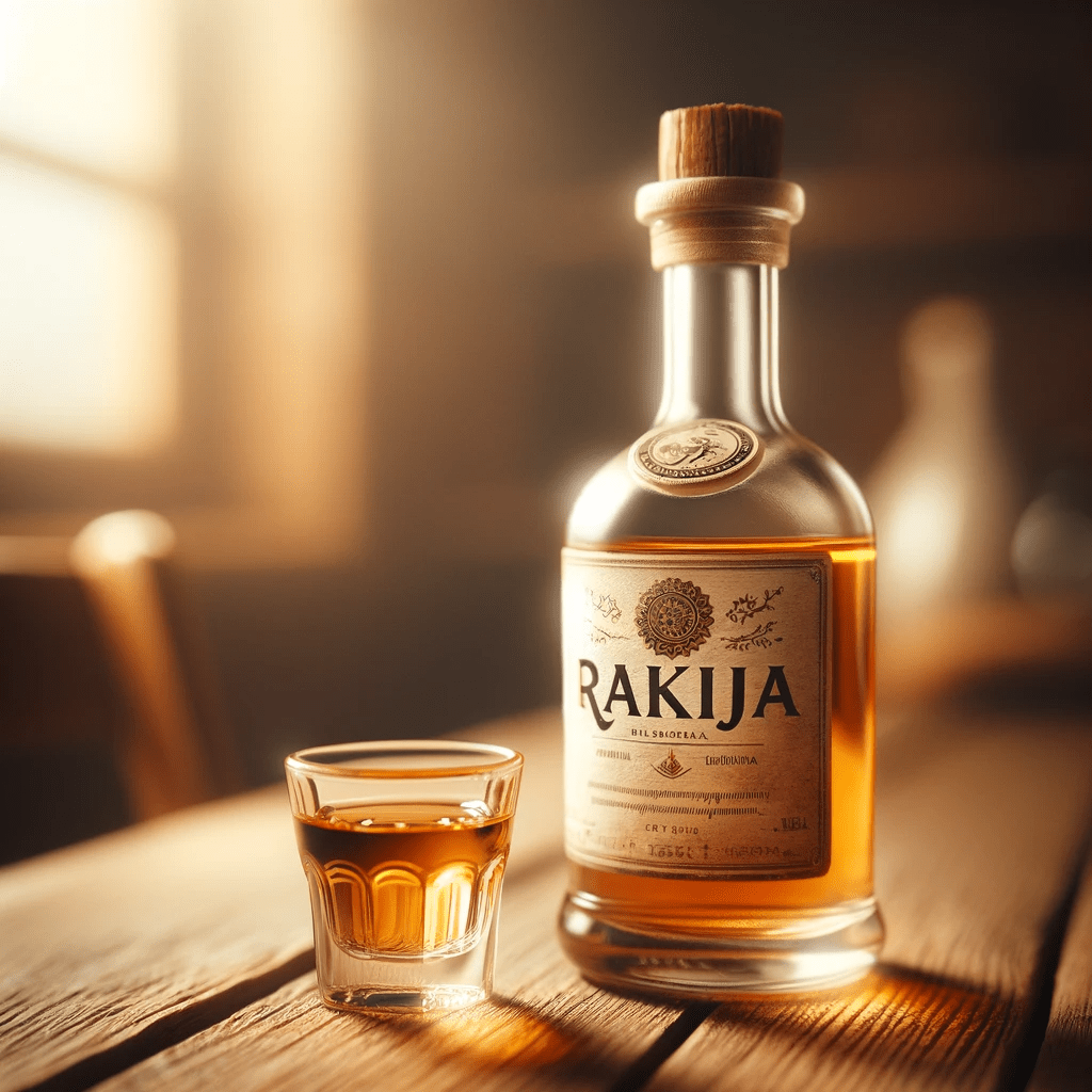 Rakija - ilustračná obrázok fľaše s pohárikom