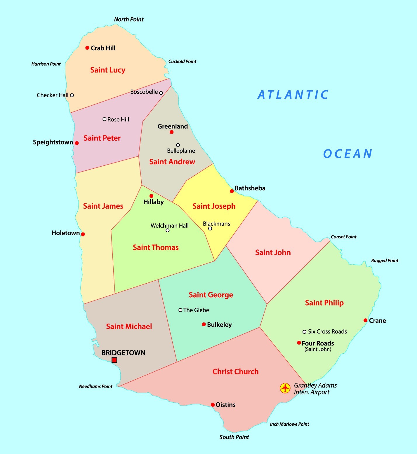 Administratívna mapa Barbadosu