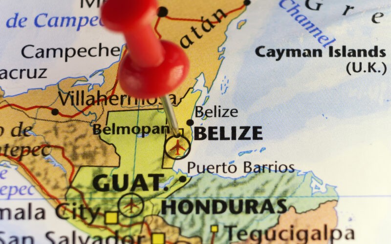 Belize na mape + hlavné mesto Belmopan