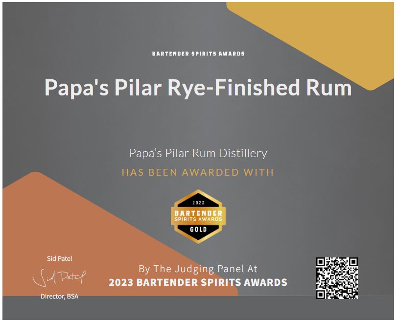 Papa’s Pilar Rye Whiskey Barrel Finished rum - zlatá medaila Bartender Spirits Awards 2023